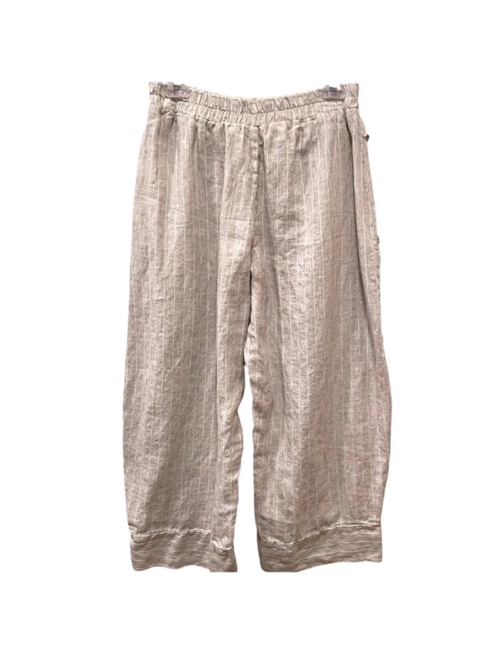Luukaa Womens Size 10 Cropped Pants Pockets Beige Striped Linen Blend Stone - Picture 6 of 12